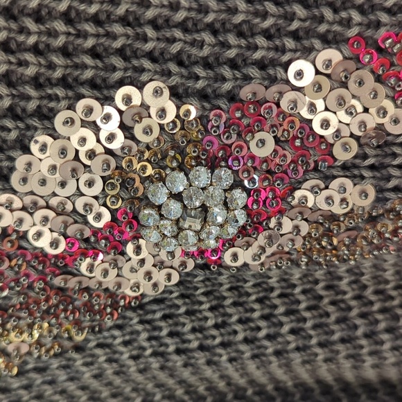 Maude Vivante Sweater Knit Sequins Rhinestones Gray size Large 100% Cotton - Picture 6 of 10